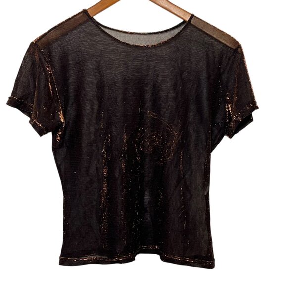 Sheer Metallic Fairy Grunge Whimsigoth Top Brown Edgy Y2K Gothic Witchy Small - Picture 1 of 9